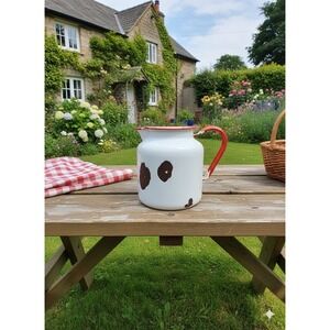 Vintage Enamel Cup Red & White 6" Rustic Farmhouse Grannycore